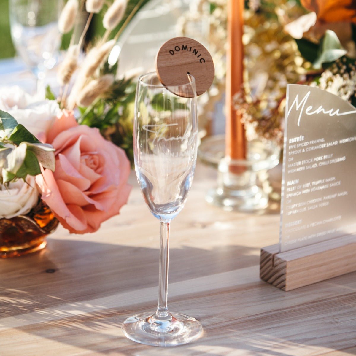 Round Wooden Place Cards for Glassware