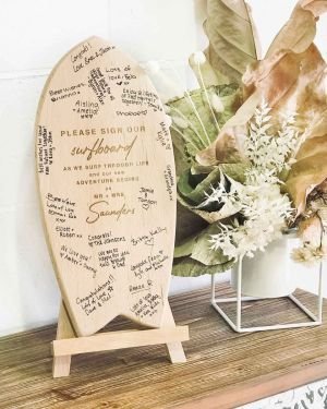 Engraved Wooden Surfboard Guest Book