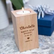 Engraved Wooden Tealight Holder Birthday Gift