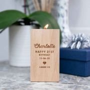 Engraved Wooden Tealight Holder Birthday Gift