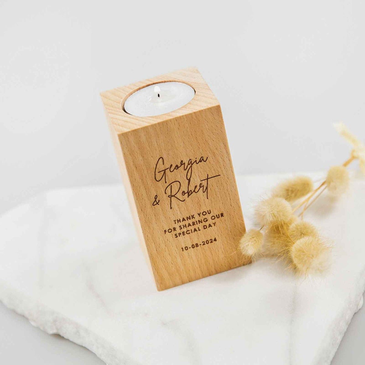 Engraved Wooden Tealight Holder Wedding Favour Gift