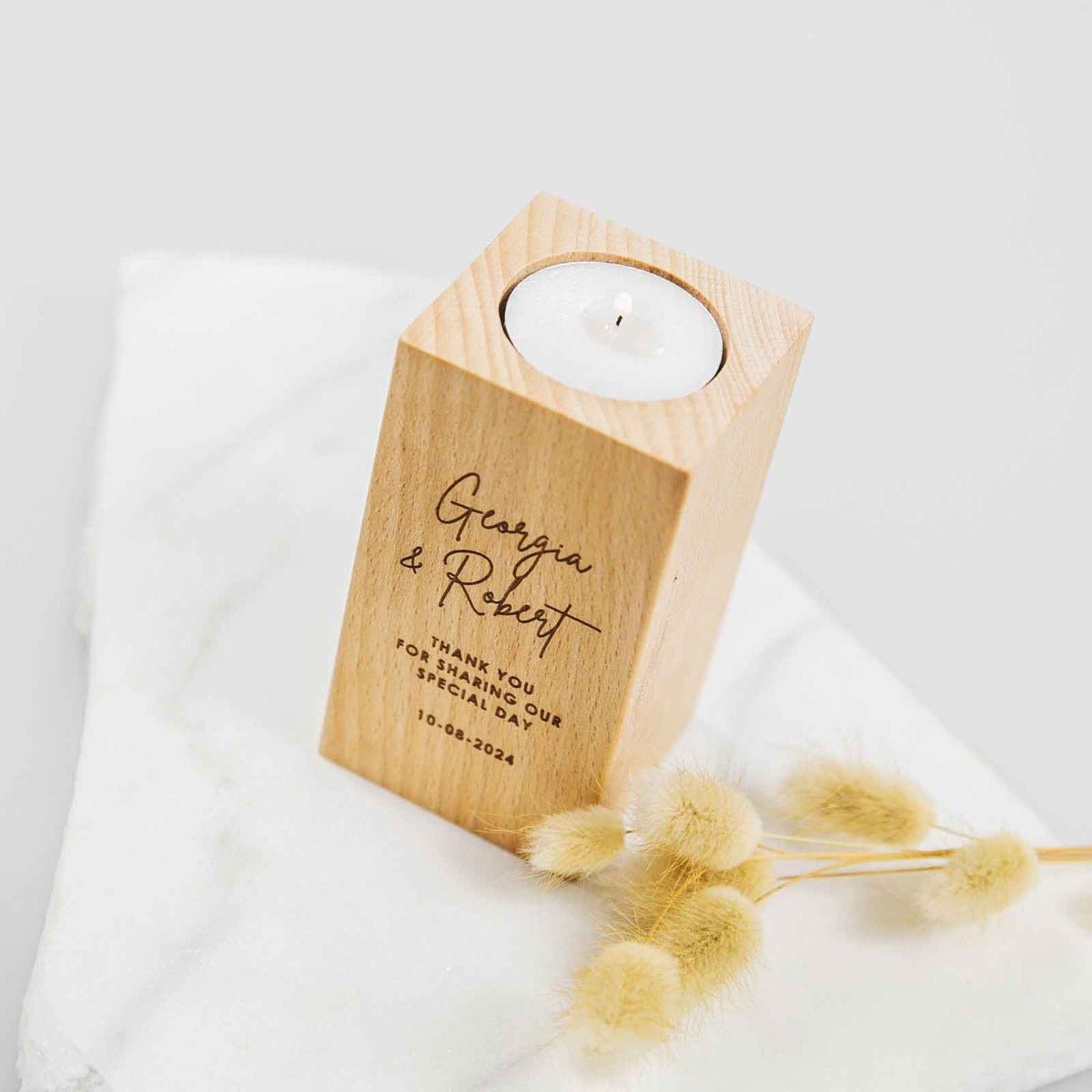 Engraved Wooden Tealight Holder Wedding Favour Gift